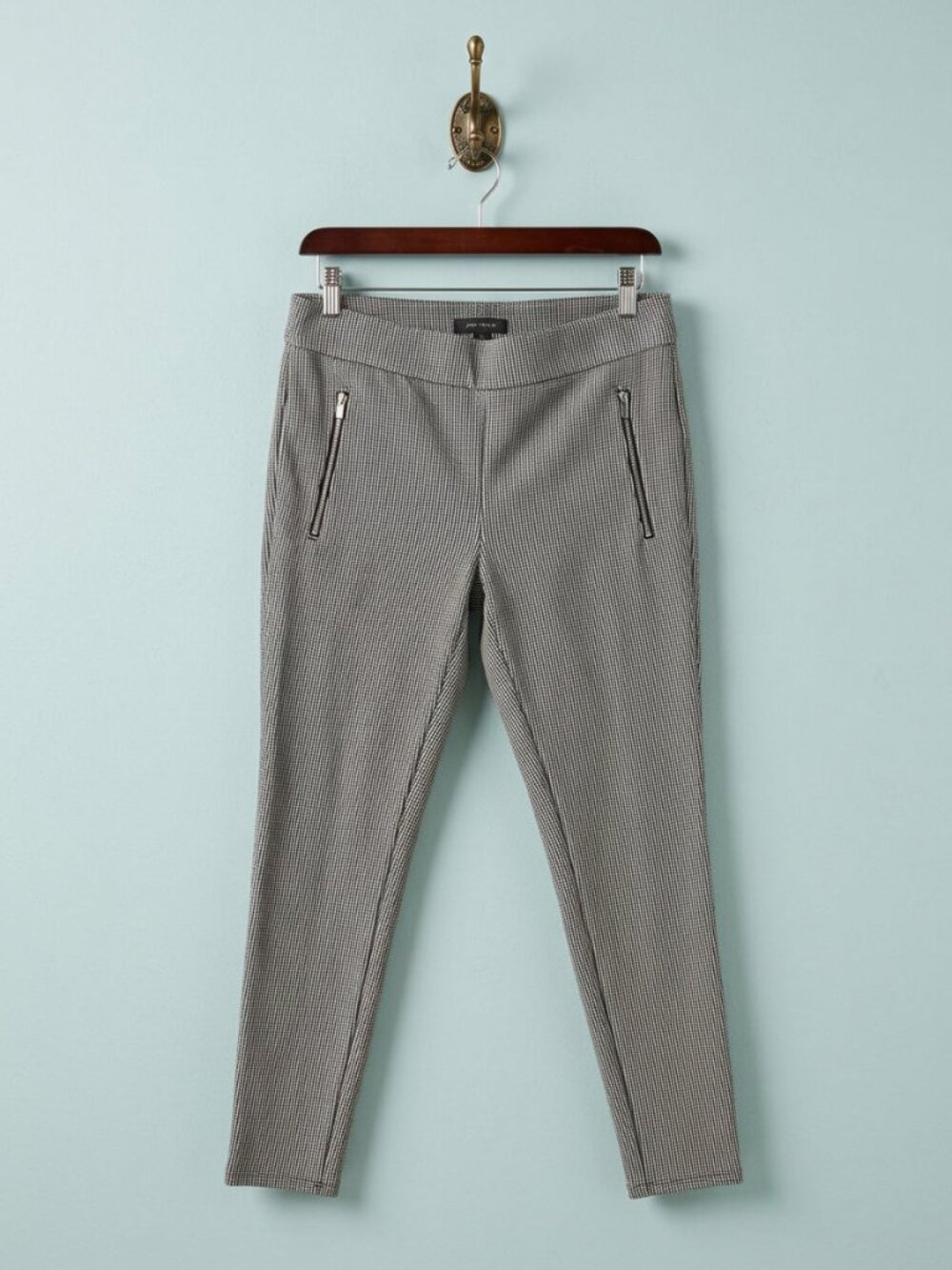Ann Taylor Houndstooth Ponte Legging Pant Zip Pockets Grey Women's S